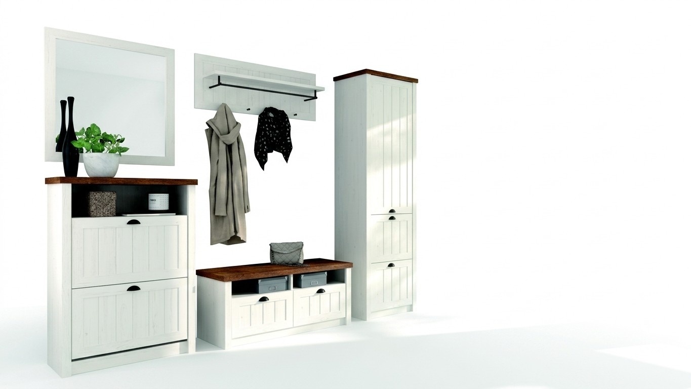 Garderobe Set Holz Aufbewahrung Türgarderobe 5tlg Neu Flur Garderoben Diele Set