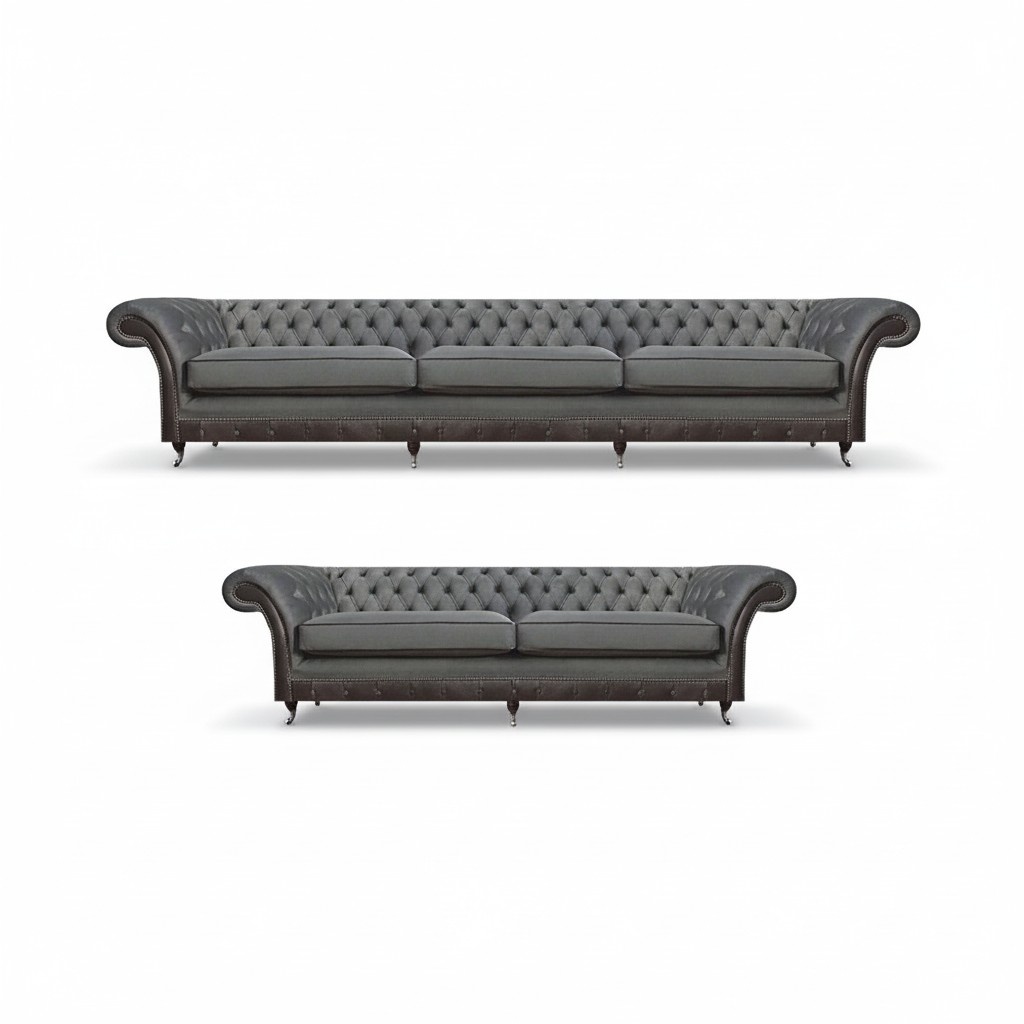 Garnitur 2x Sofas Polstermöbel Grau Komplett Möbel Einrichtung Chesterfield