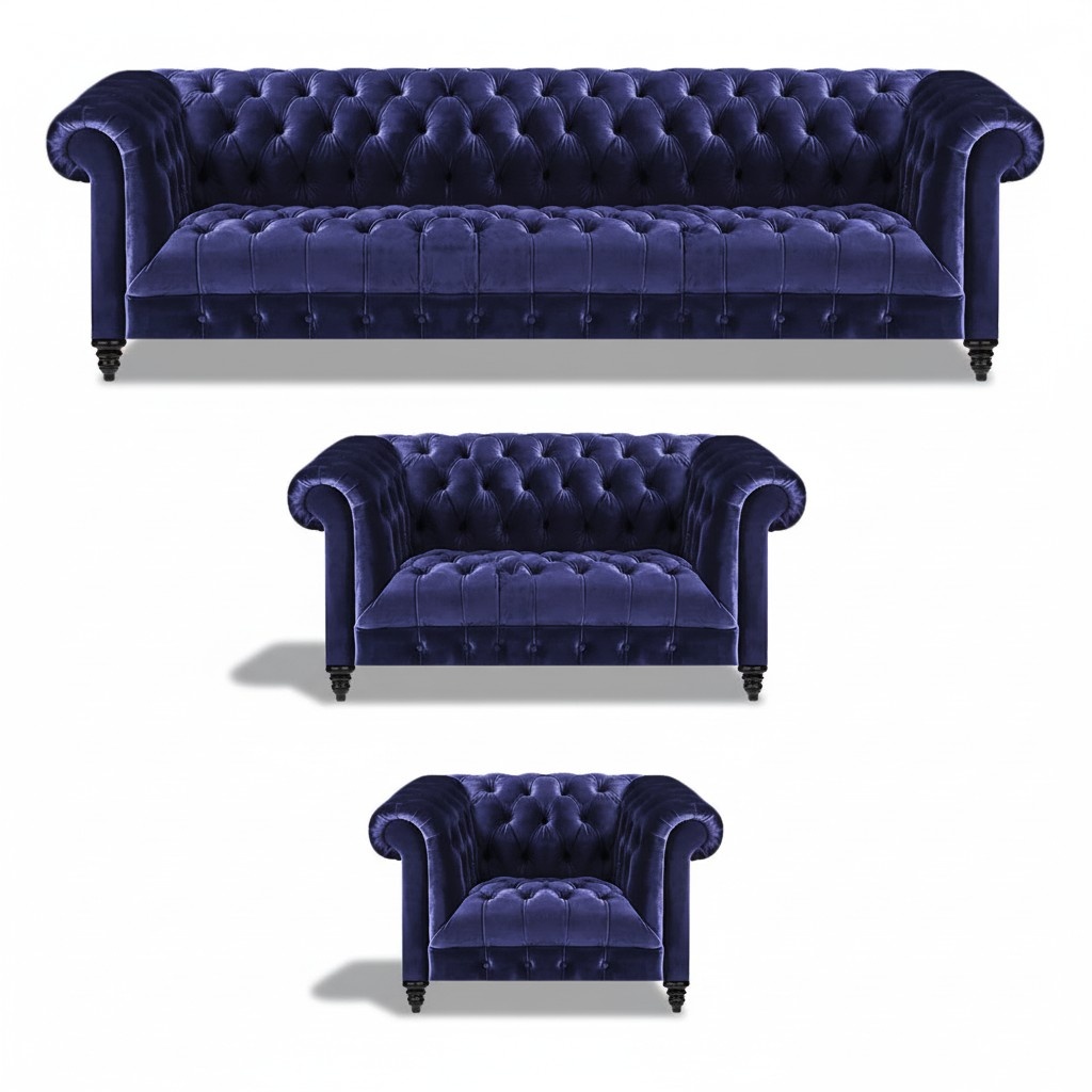 Garnitur 3tlg Sofas Set Polster Sofa Couch Chesterfield Sessel Wohnzimmer 4+2+1