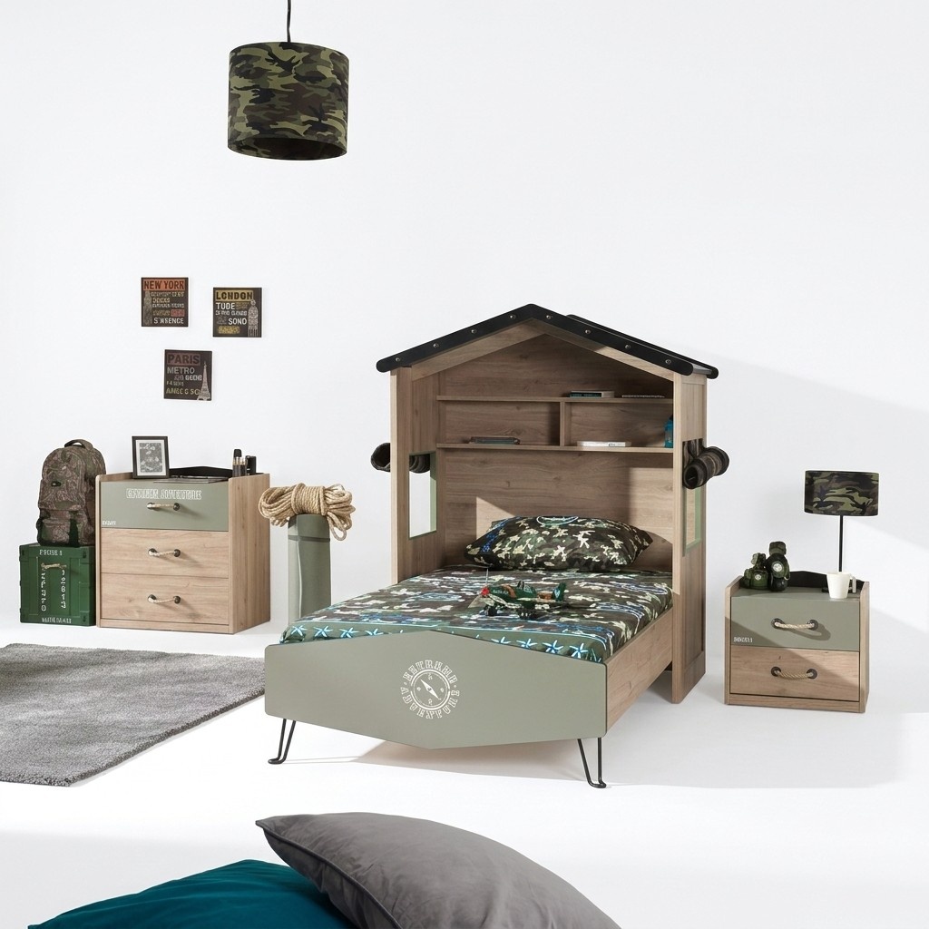 Garnitur Bett Kindermöbel Kinderzimmer Grün Bettrahmen 3tlg Holz Set