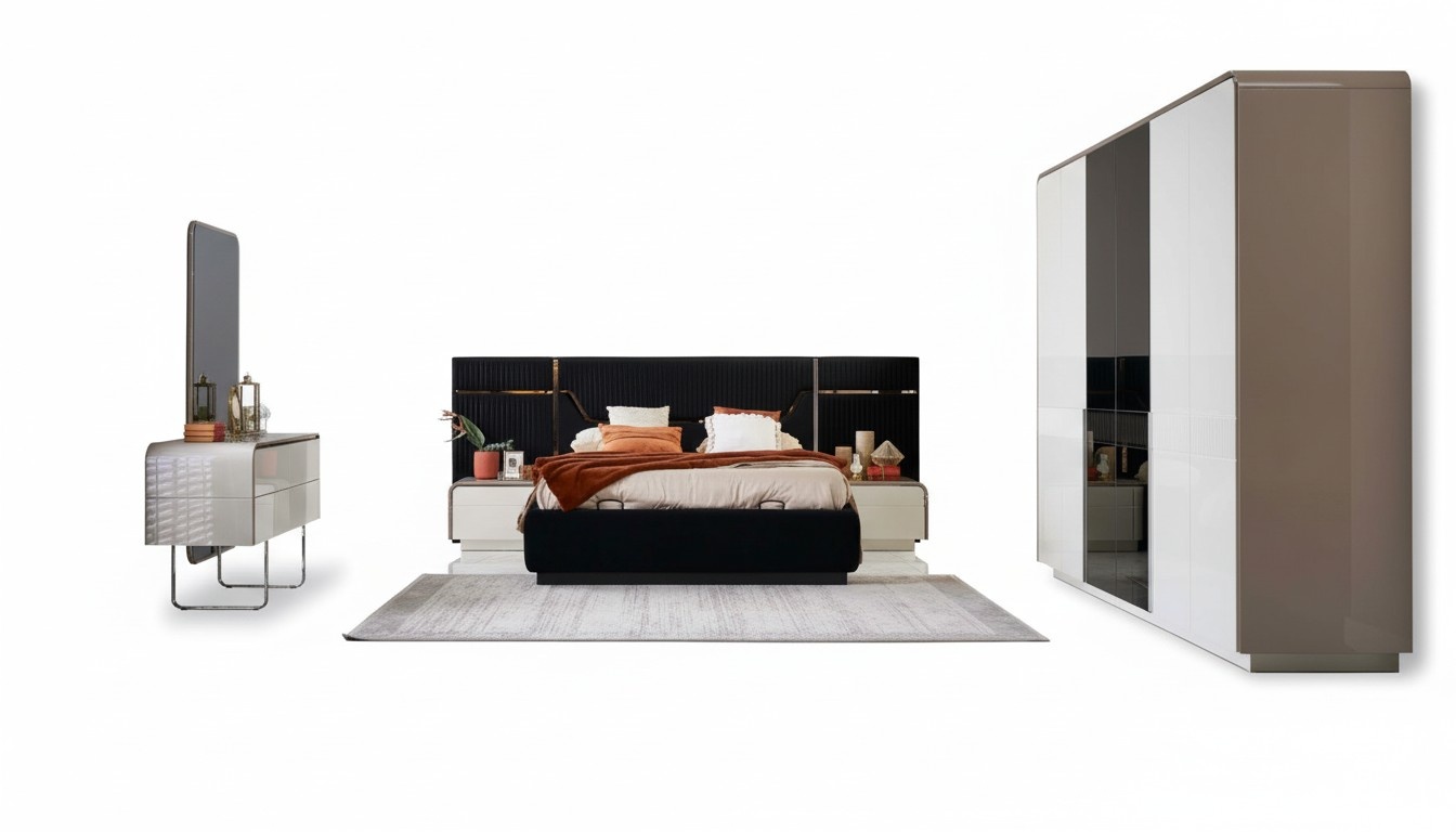Garnitur Bettrahmen Schlafzimmer Doppelbett Holz Set 6tlg Blau Design
