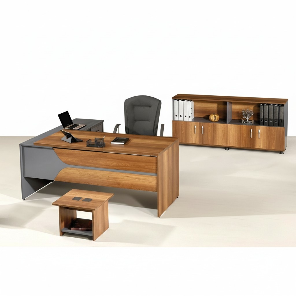Garnitur Büro Eckbürotisch Arbeitszimmermöbel Schrank 3tlg Holz Braun