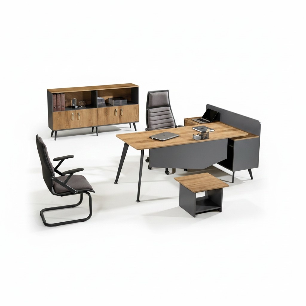 Garnitur Büromöbel Eckbürotisch Schreibtisch Set 3tlg Holz Braun Büro