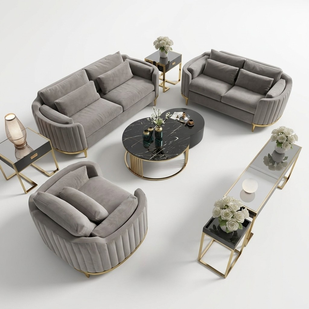 Garnitur Couch Polster Stoff Sofa Couchen Polster Sitz Garnituren 3+1+1