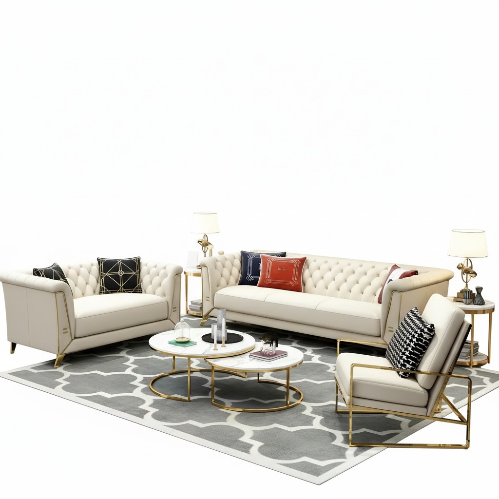 Garnitur Couch Polster Stoff Sofa Couchen Polster Sitz Chesterfield 3+2+2