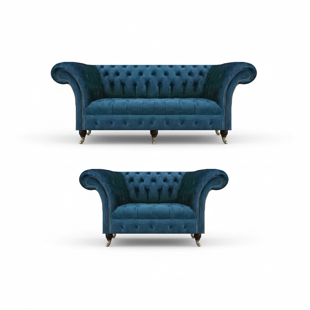 Garnitur Designer Dreisitzer Luxus Zweisitzer Sofas Textil Chesterfield neu
