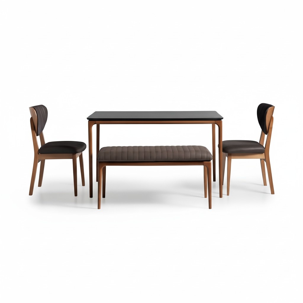 Garnitur Esszimmer Esstisch Holz Stühle 4tlg Braun Essecke Bank Stoff