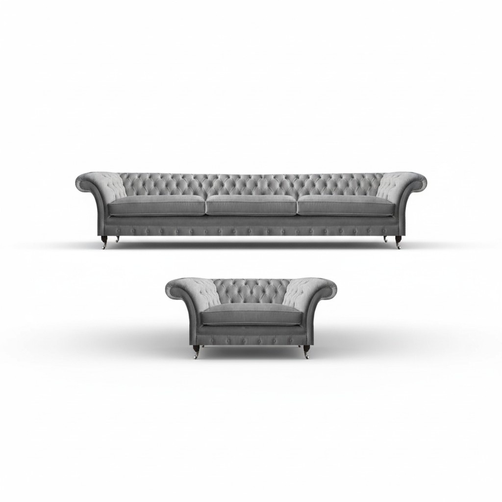 Garnitur Grau Möbel Sofagarnitur Sofa Dreisitzer Luxus Sessel Chesterfield