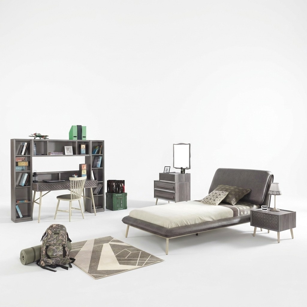 Garnitur Kinderzimmer Jugendbett Bettrahmen Bett Set 7tlg Holz Grau