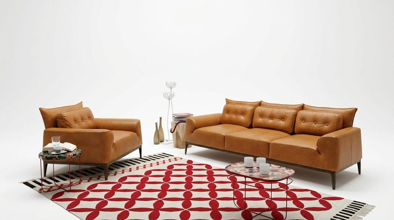 Garnitur Sessel Sofas Sofagarnitur 3+1 Sitzer Braun Wohnzimmer Polster PRIANERA