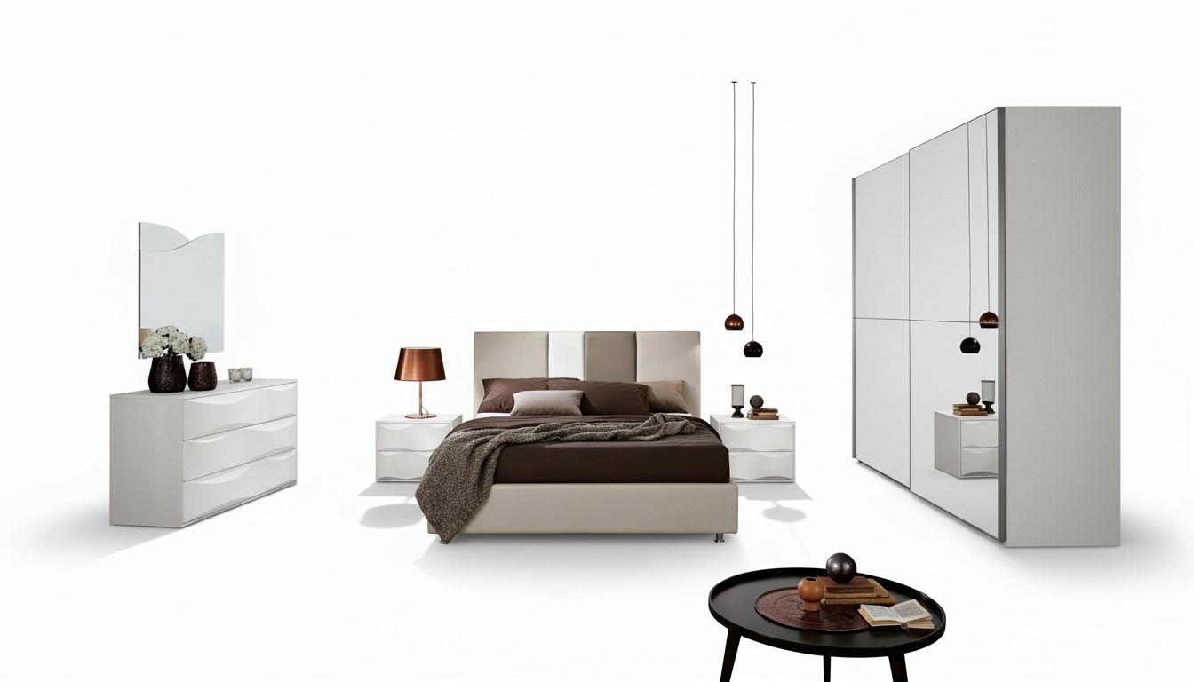 Garnitur Set 6tlg Schlafzimmer Bett Nachttisch Kommode Spiegel Kleiderschrank