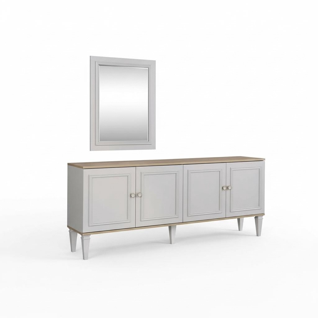 Garnitur Sideboard mit Spiegel Anrichte Kommoden Esszimmer Holz Grau