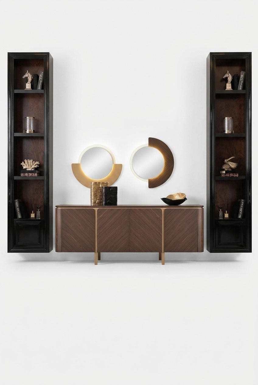 Garnitur Sideboard Spiegel Kommode Set Anrichte Braun Holz Esszimmer