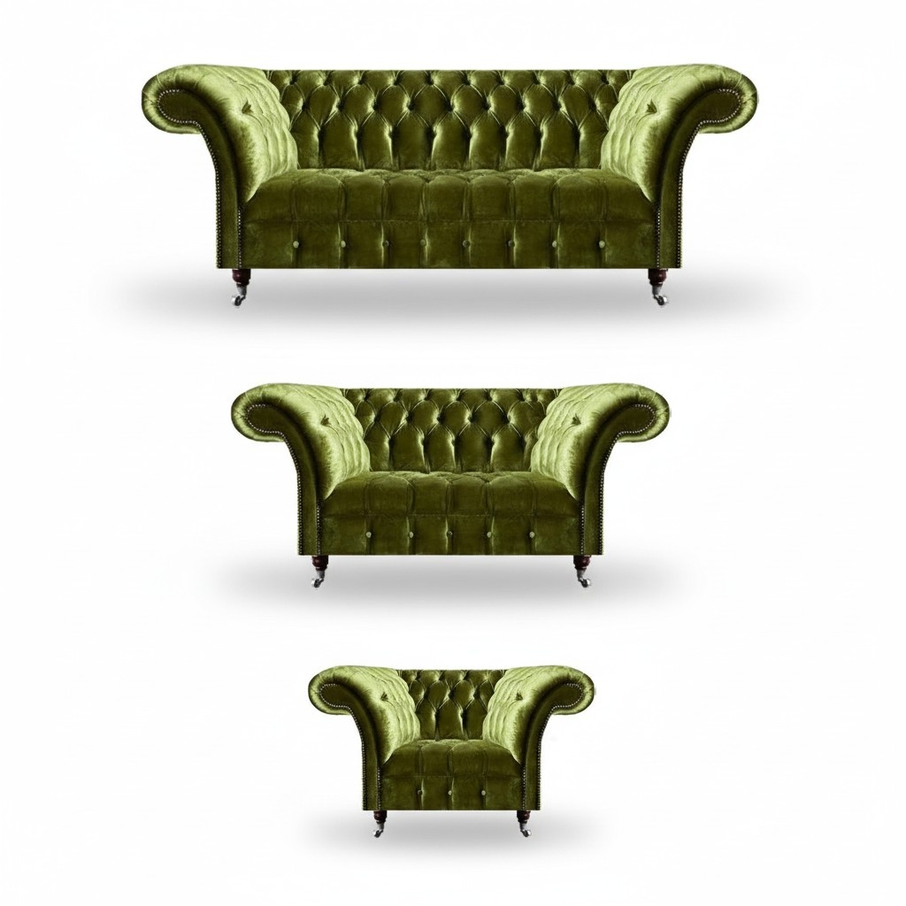 Garnitur Sofas Set 3tlg Wohnzimmer Luxuriöse Moderne Textil Chesterfield