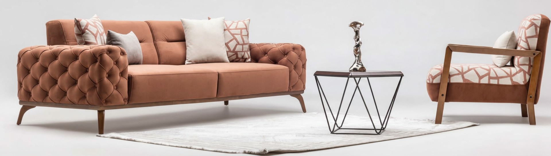 Garnitur Stoffsofa Dreisitzer Sofa Sessel Counch Polstersofa Orange