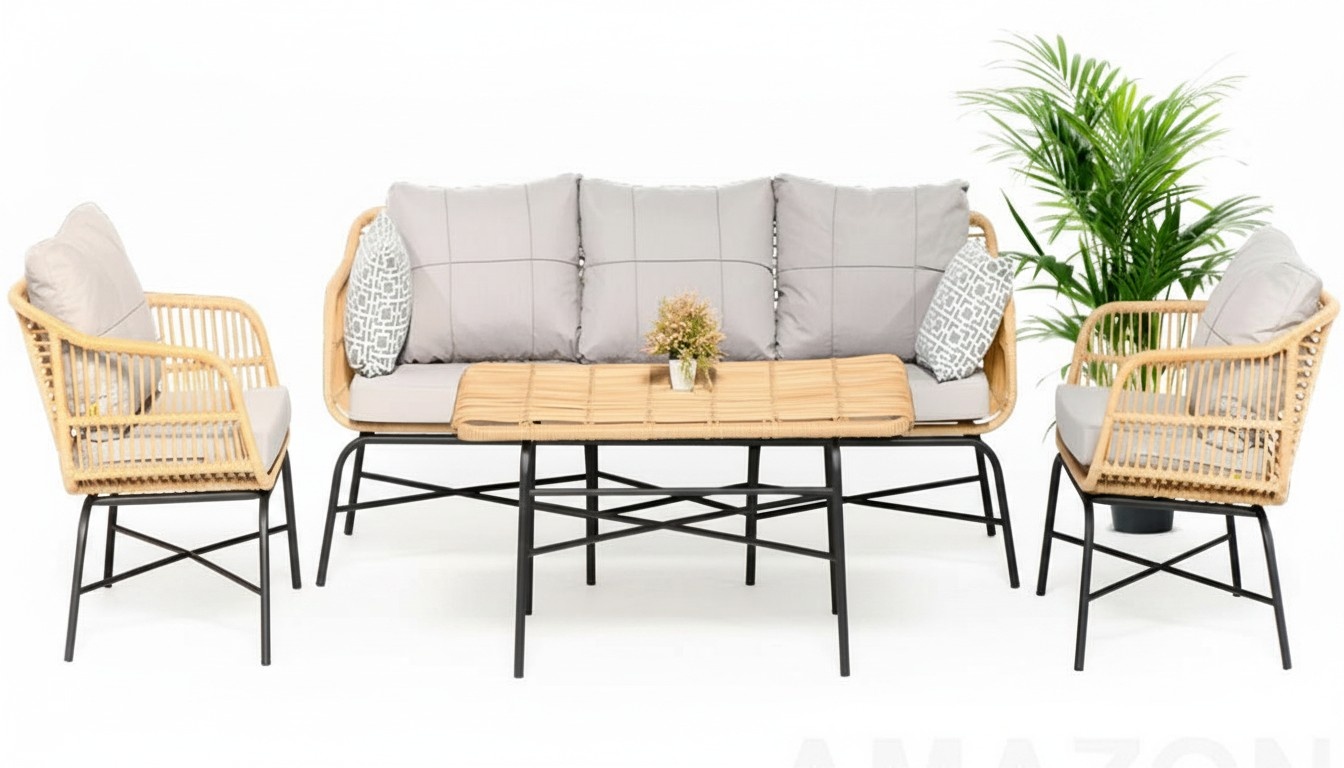 GartenMöbel Garten Sitzmöbel Sofagarnitur Dreisitzer Sofa Sessel Esstisch Set