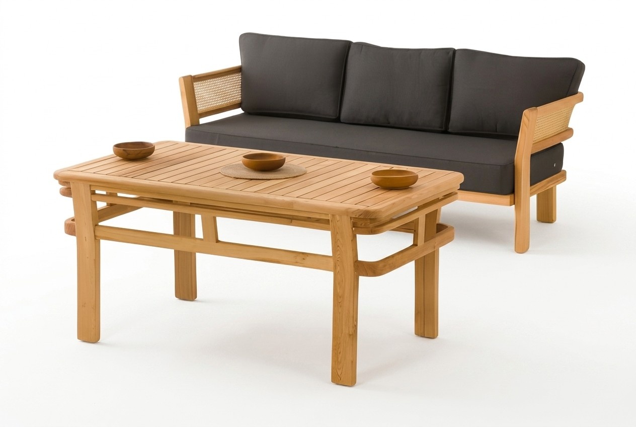 Gartenmöbel Set Schwarz aus Holz mit Sofa und Esstisch