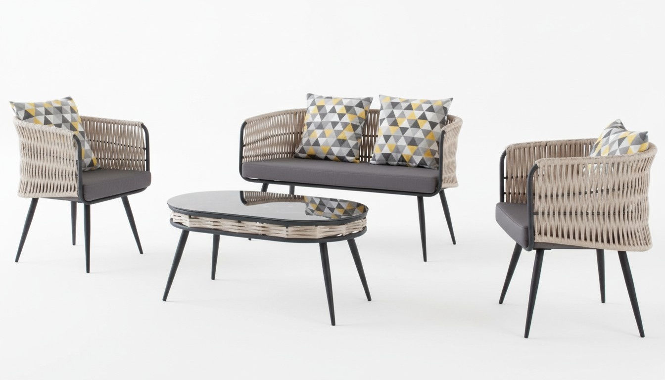 Gartenmöbel Sofagarnitur Tisch Hocker Sessel Veranda Sitzgruppen 4tlg.