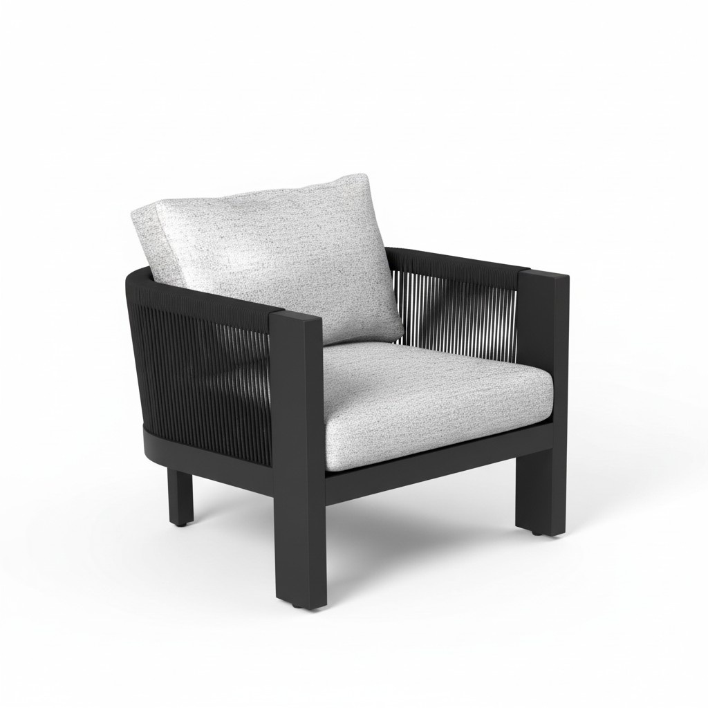 Gartensessel Loungesessel Gartenstuhl mit Polstern Kissen Sessel Schwarz