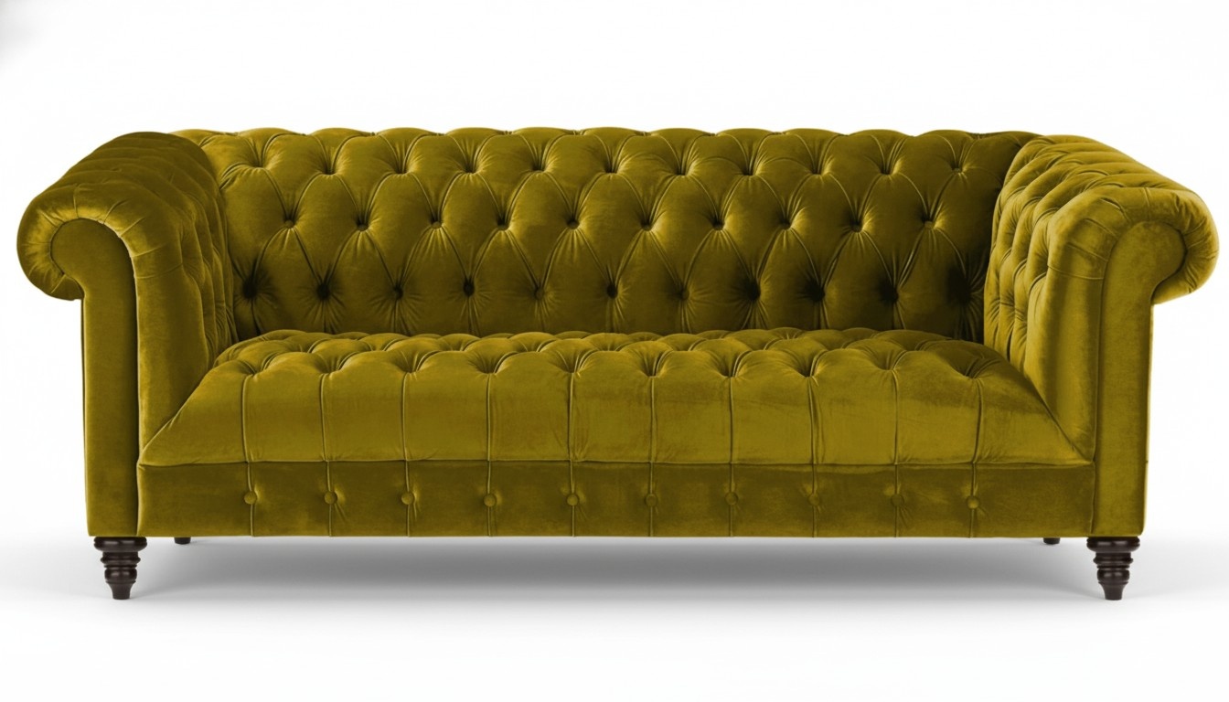 Gelbe Chesterfield Designer Wohnzimmer Modern Design Couchen Sofa Möbel Stoff