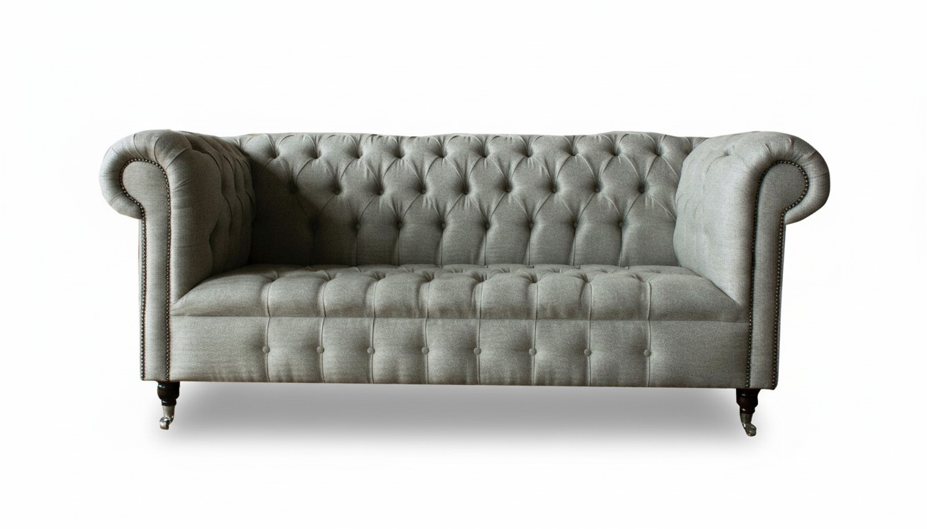 Gelbe Chesterfield Dreisitzer Sofa Couch Polster Wohnzimmer Möbel Stoff Textil