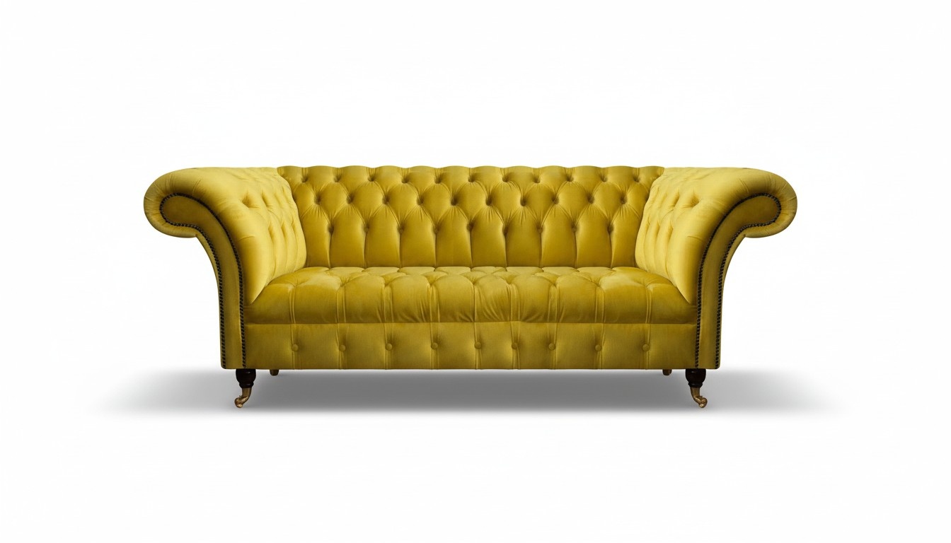Gelbe Chesterfield Textilcouch Edler Textil 3-Sitzer Wohnzimmer Möbel