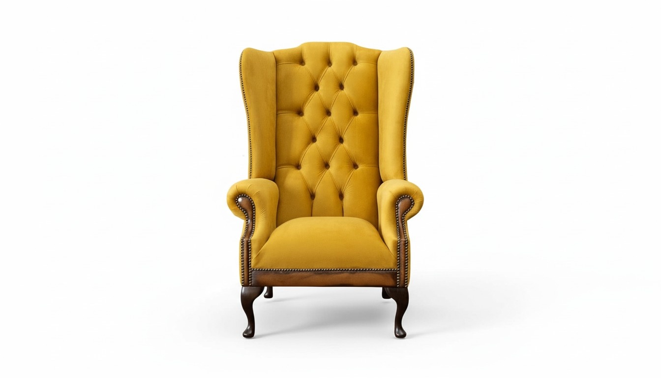 Gelber Chesterfield Ohrensessel Einsitzer Sofa Couch Polster Samt Stoff Relax