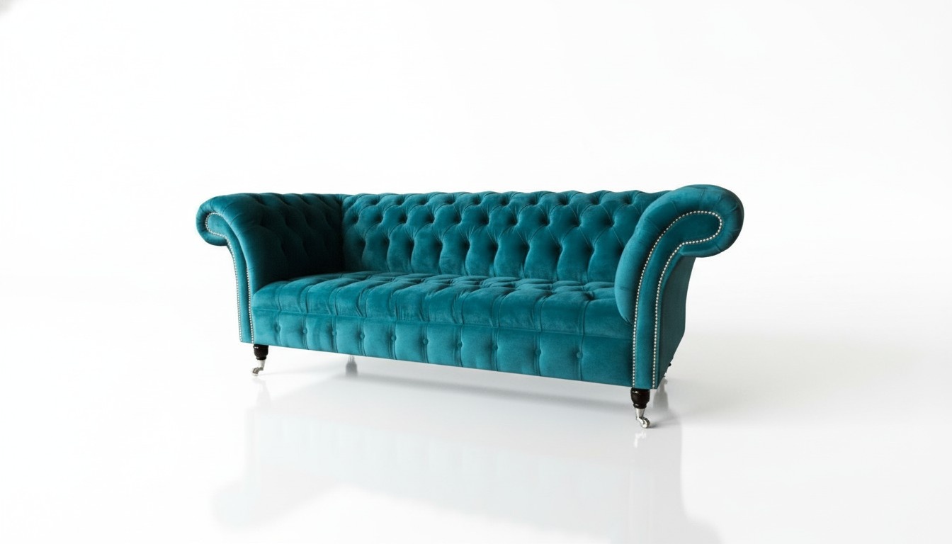 Gemütliche Sofa Couch Chesterfield Turkis Textil Couchen Polster Dreisitzer Neu