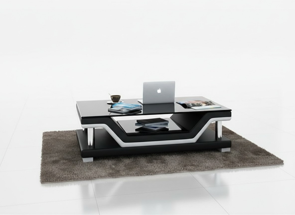 Gepolsterte Tische Schwarzer Couchtisch Glastisch Sofa Beistell Moderner Tisch