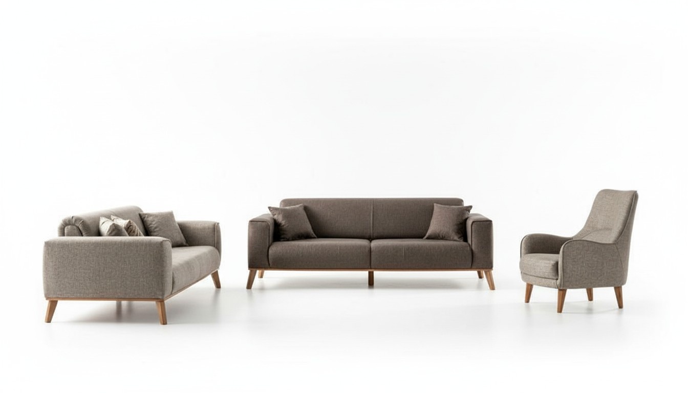 Geräumige 3+3+1 Sofagarnitur Modernes Design Stoffsofa Set Braun Möbel