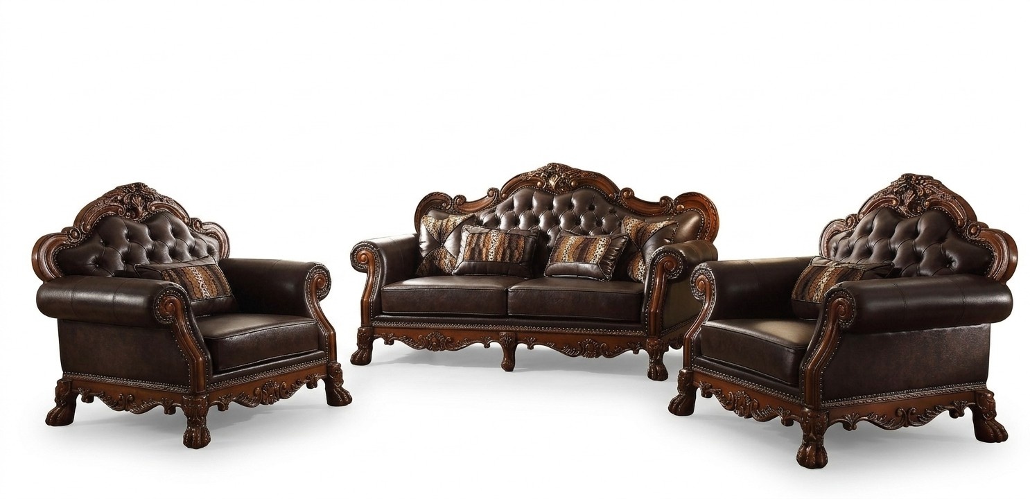 Geschnitzte Möbel Sofagarnitur 3+2 Sitz Sofa Couch Polster Garnitur Gruppe Holz