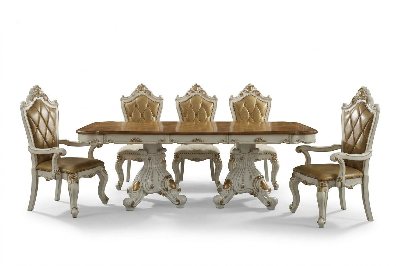 Geschnitzter Holz Esstisch Wohnzimmer Esszimmer Tisch Barock Rokoko xxl Tische