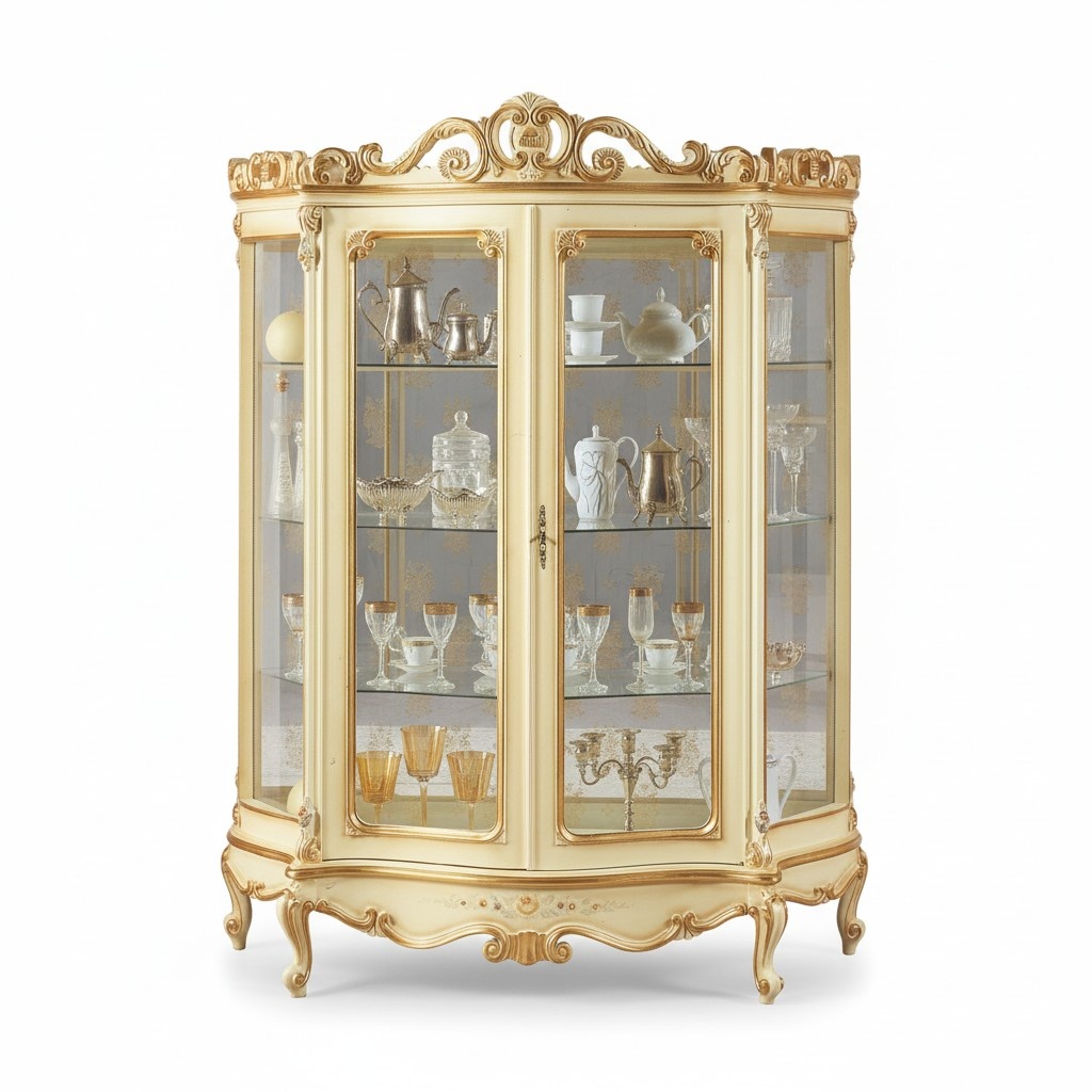 Glasvitrine Wohnzimmer Weißer Glasschrank aus Holz Italienische Möbel Regale Neu