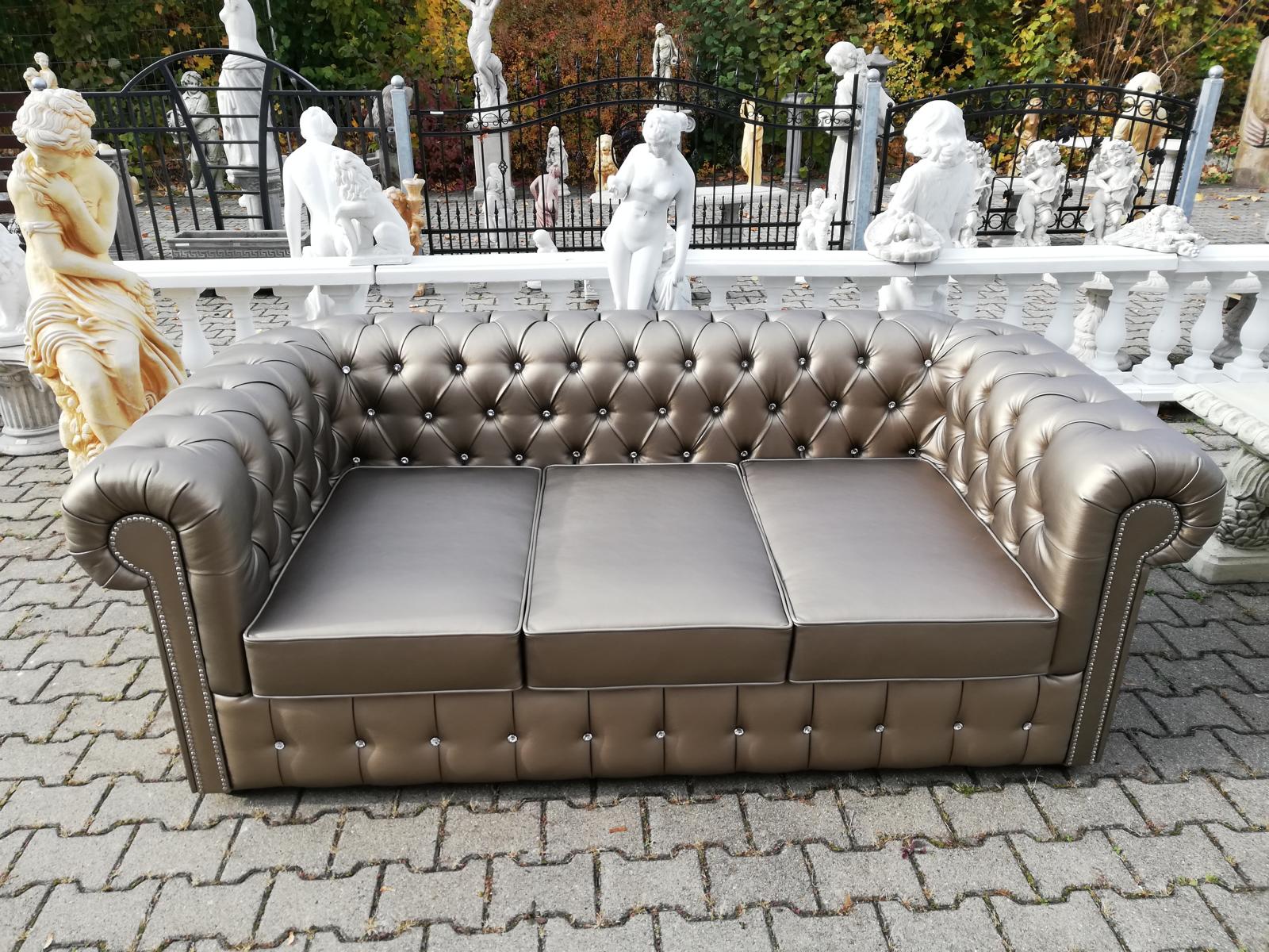 Design Chesterfield Sofa 3-Sitzer Gold Couch Polster Leder Sofas Wohnzimmer