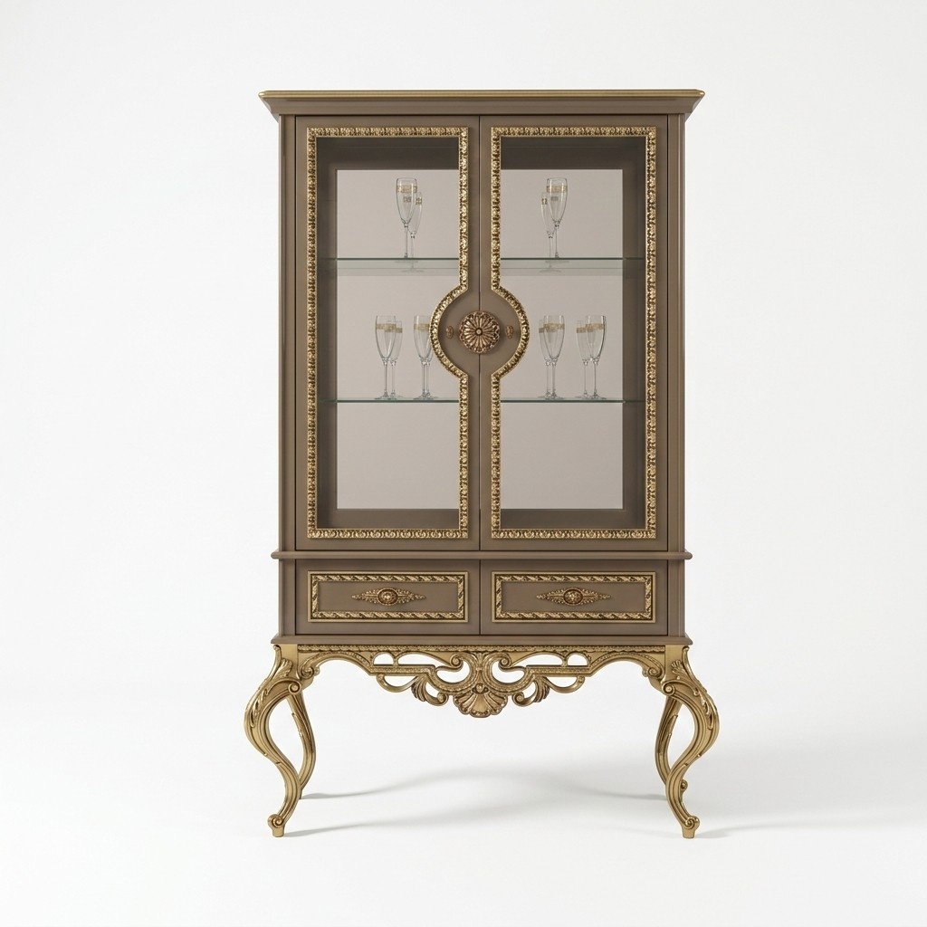 Goldene Vitrine Barock Rokoko Möbel Schrank Glasschrank Regale Vitrinen
