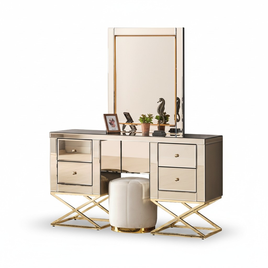 Goldener Edelstahl Schminktisch Moderner Kosmetiktisch Frisierkommode