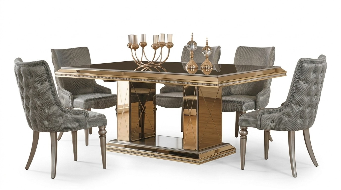 Goldener Luxus Esstisch mit 4 Stühlen Gold Esszimmer Möbel Tisch 7tlg