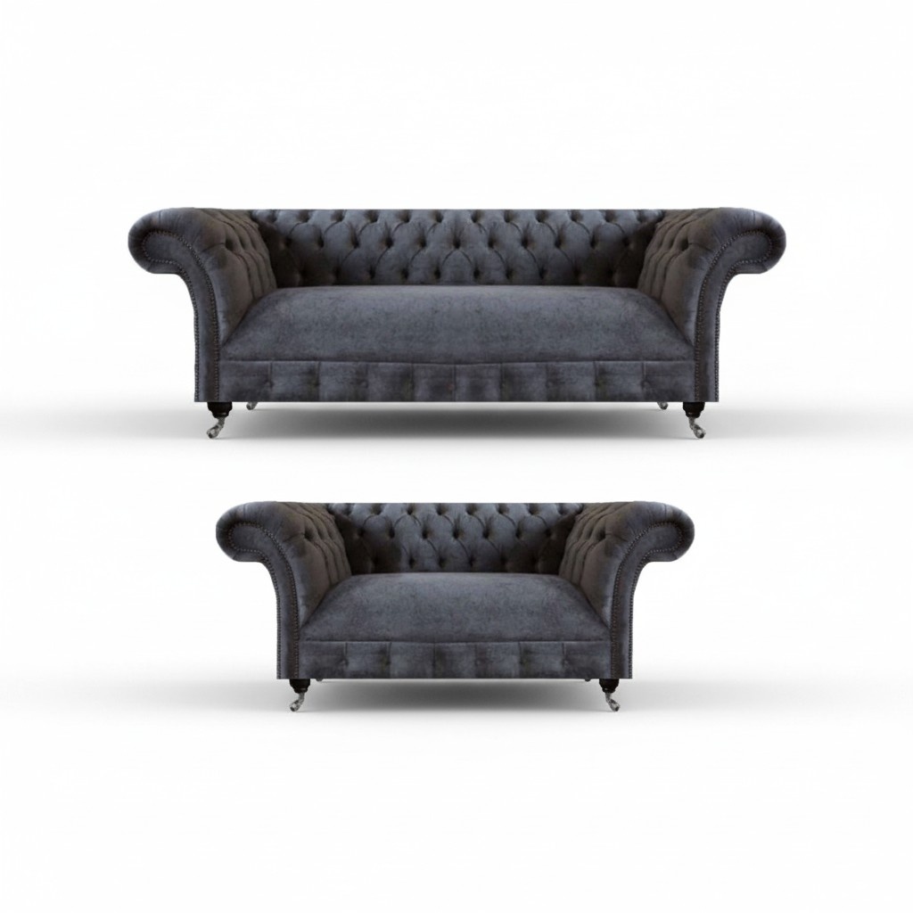 Grau 2x Sofas Wohnzimmer Couch Möbel Einrichtung Polstermöbel Chesterfield