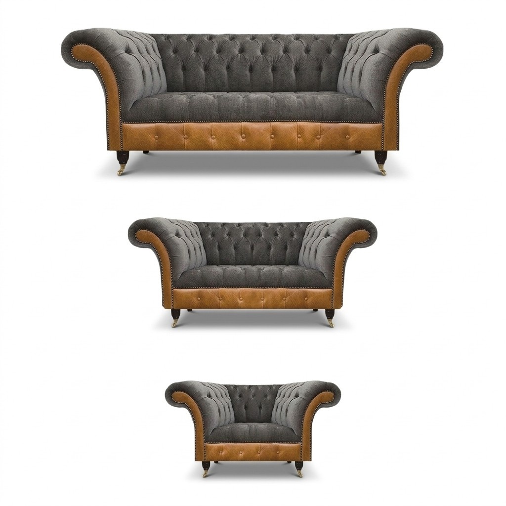 Grau-Braune Chesterfield Stoffsofas Designer Wohnzimmer Polster Möbel