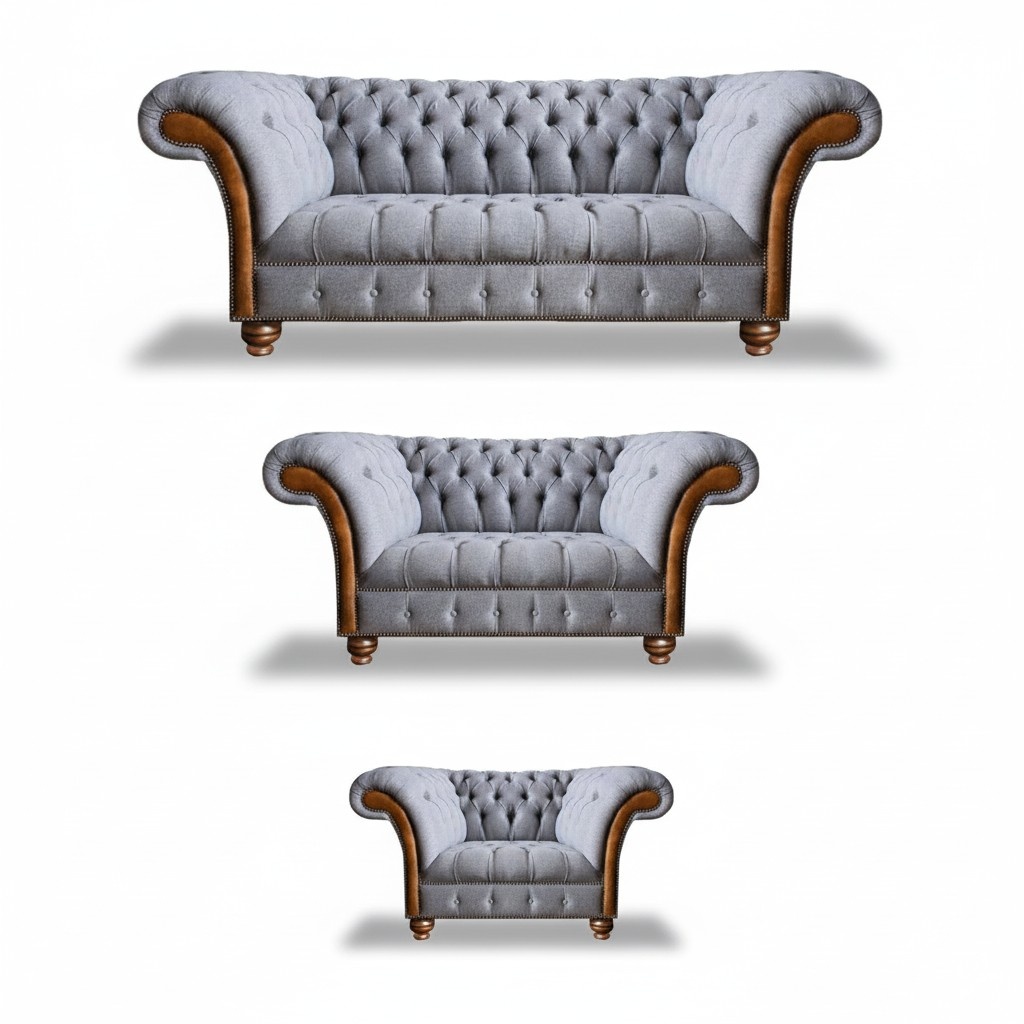 Grau-Braune Chesterfield Wohnzimmer Sofas Designer Komplettes Couch Set