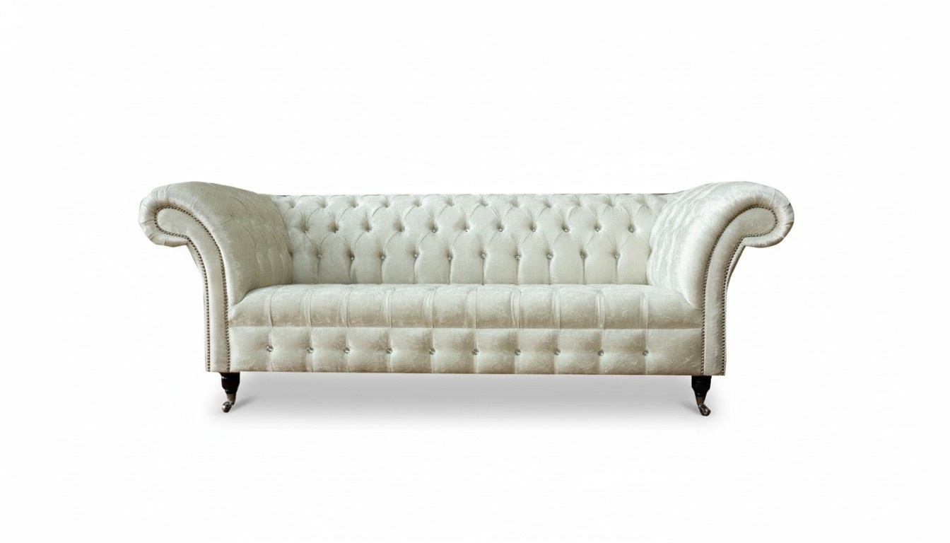 Grau Chesterfield Dreisitzer Sofa Couch Polster Wohnzimmer Möbel Stoff Textil