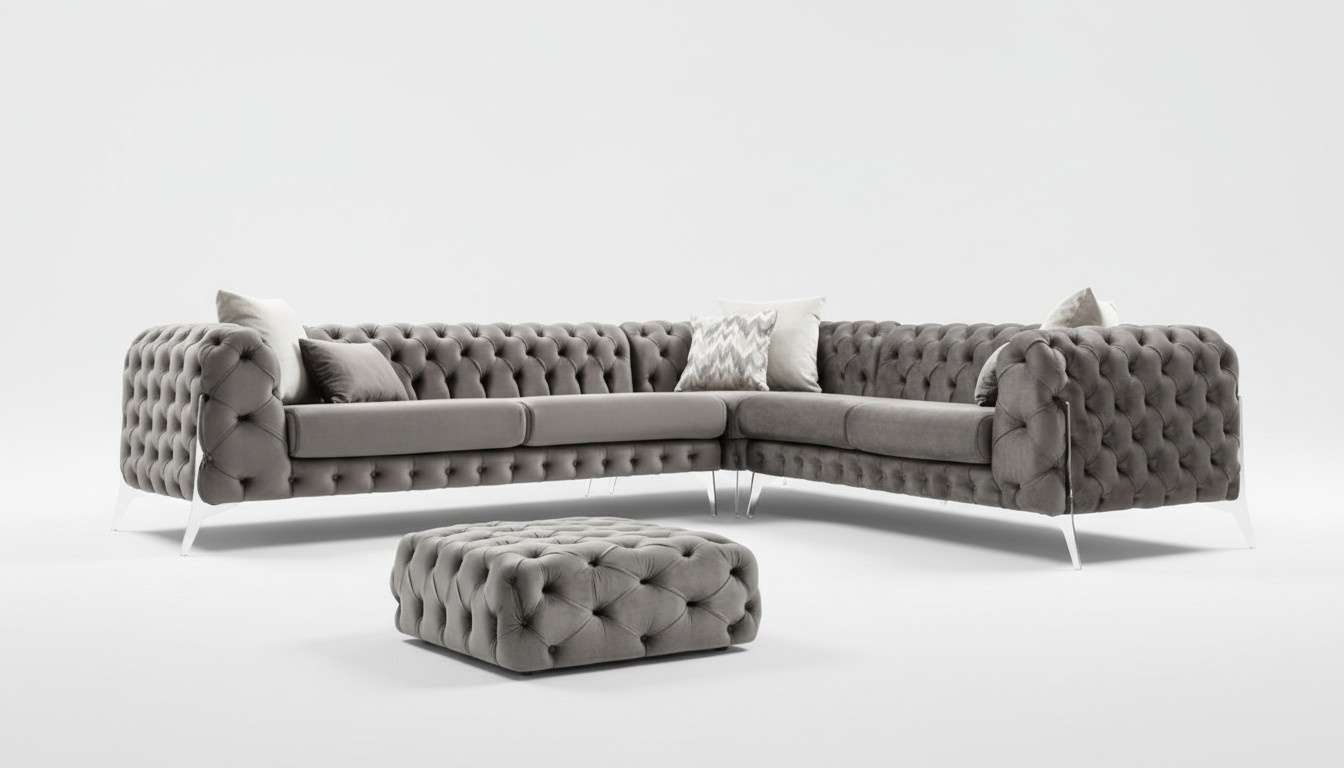 Grau Chesterfield Polstersofa Sofa Ecksofa Garnitur Polster Luxus Ecke Sofas Neu