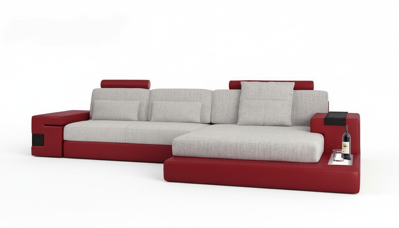 Grau L-Form Sofa Couch Polster Möbel Wohnzimmer Design Ecke Leder modern Sofas