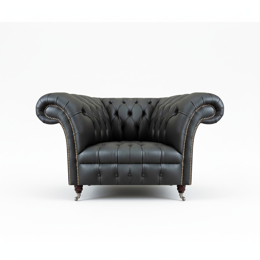 Grau Leder Sessel Wohnzimmer Luxuriöse Moderne Chesterfield Polstermöbel
