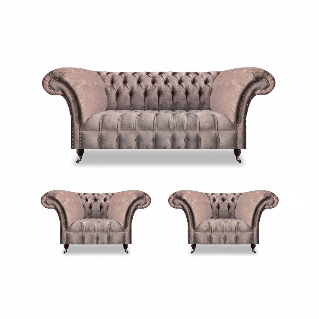 Grau Luxuriöse Wohnzimmer Sofagarnitur 3+1+1 Chesterfield Sitz Textil