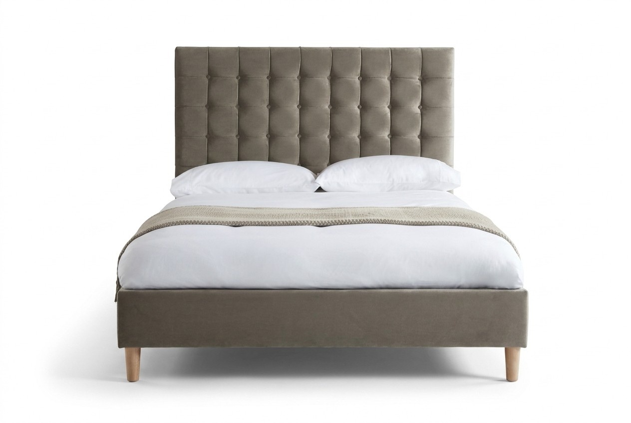 Grau Luxus Samt Textil Bett Doppel Design Chesterfield 160x200cm Betten Neu