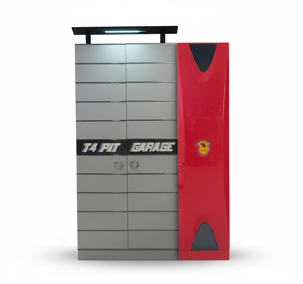 Grau-Roter Kleiderschrank Kinderzimmer Möbel Edler 3-türiger Holzschrank