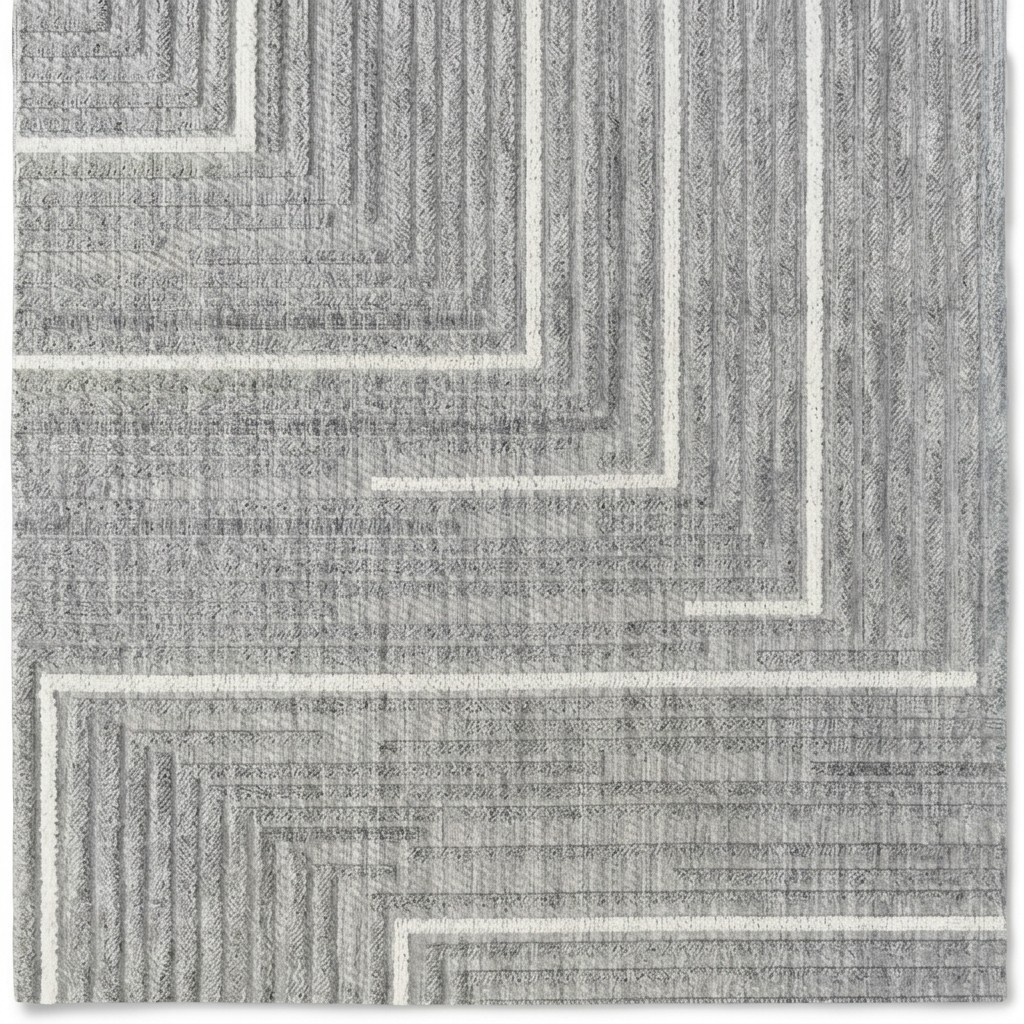 Grau Teppich Geometrisches Wohnzimmer Arbeitszimmer Kurzflor Weiß Linien