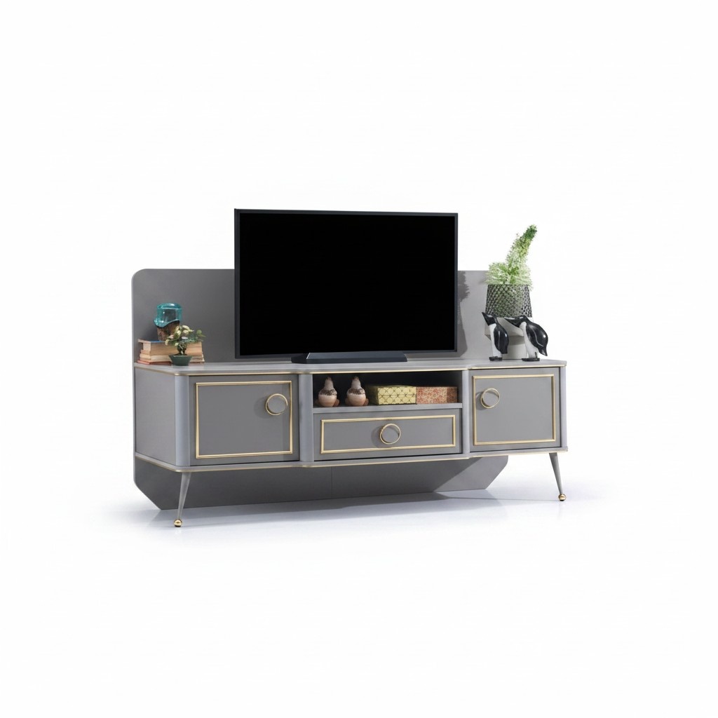 Grau TV Ständer Holzmöbel Wohnzimmer Einrichtung Design TV Möbel Modern