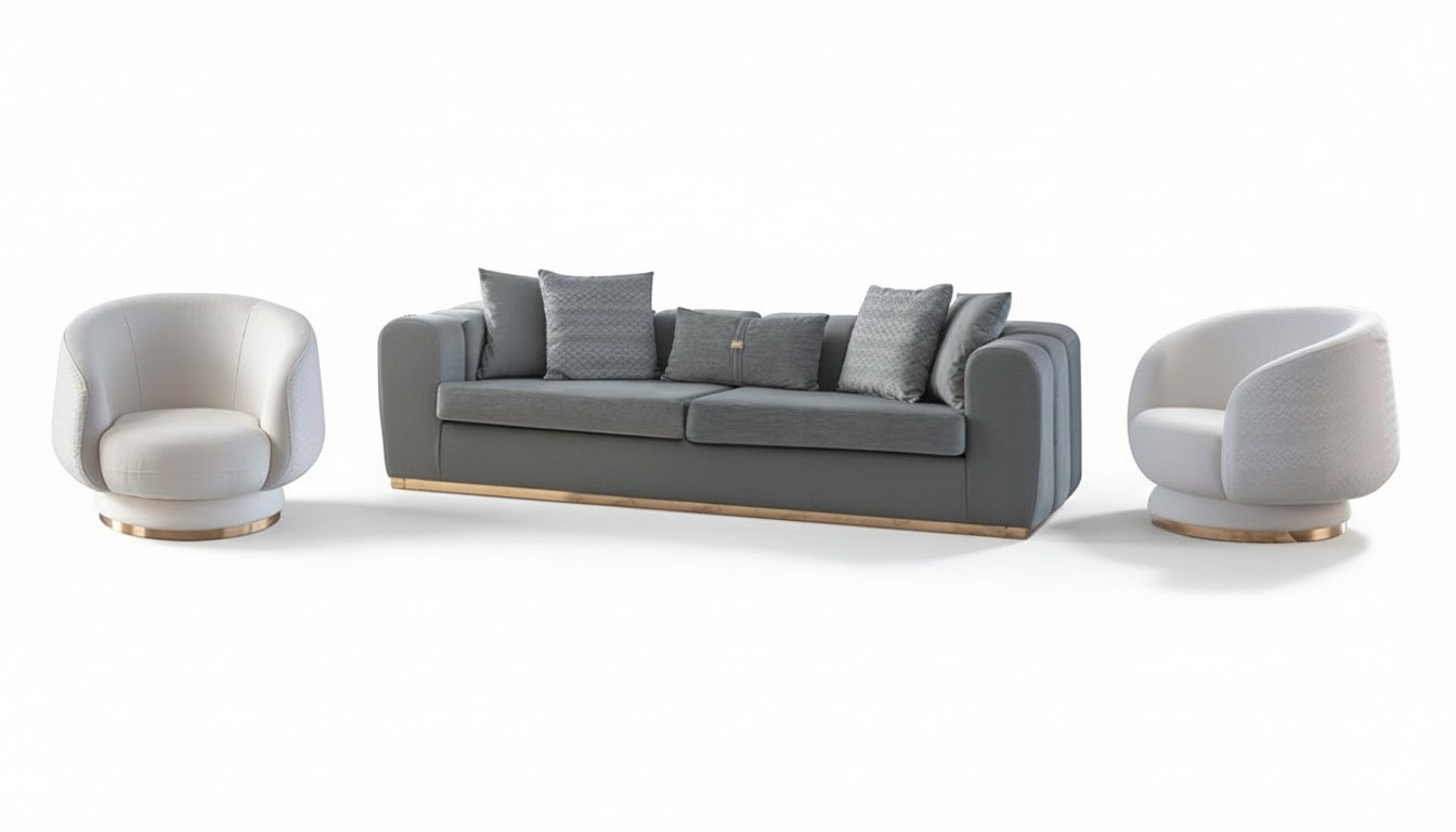 Grau-Weißes Wohnzimmer Sitzset Polster Couchen 4 Sitzer Sessel